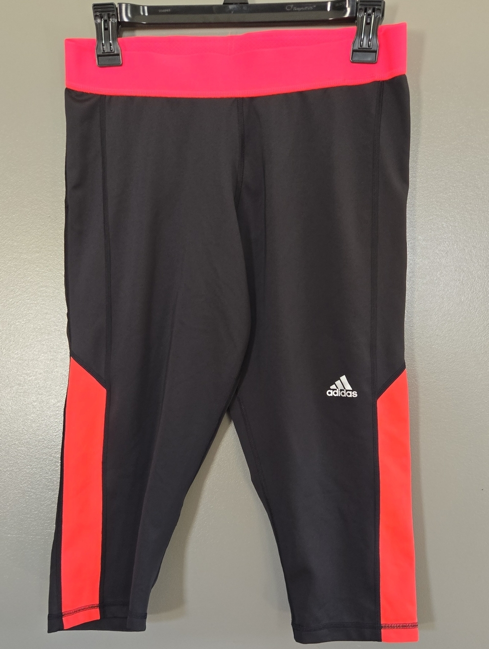 adidas Black Leggings with Neon Pink Accent Panels